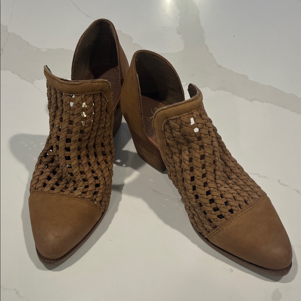 Tan Woven Leather Ankle Boots